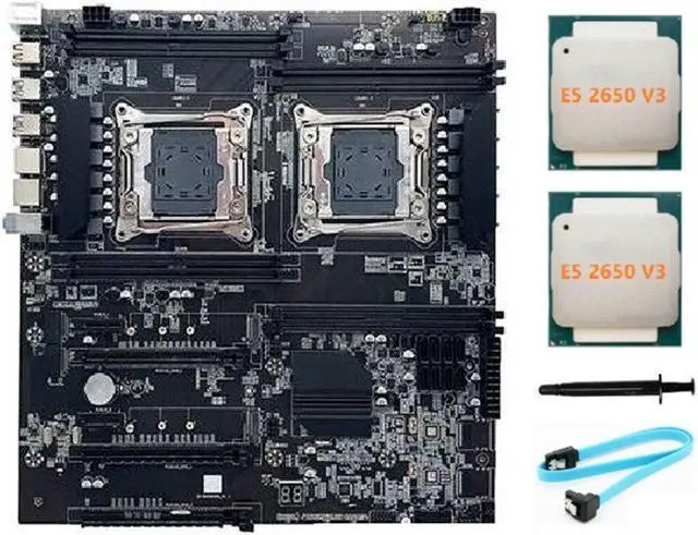 Main image of X99 Dual-Socket Motherboard LGA2011-3 Dual CPU Support RECC DDR4 Memory+2XE5 2650 V3 CPU+SATA Cable+Thermal Grease