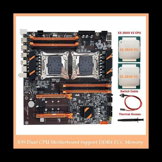 Alt view image 2 of 6 - X99 Dual CPU Motherboard LGA2011 Support DDR4 ECC Memory Motherboard+2XE5 2650 V3 CPU+Switch Cable+Thermal Grease