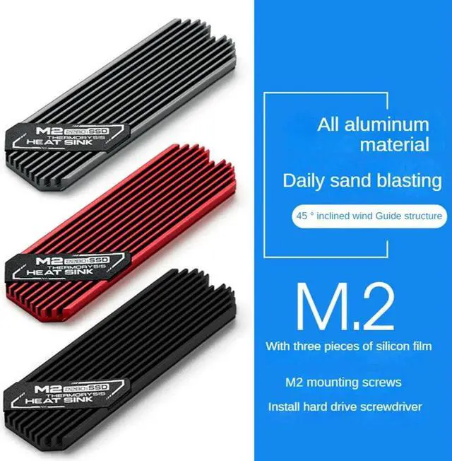 Alt view image 2 of 6 - Ultrathin M.2 SSD Heat Sink M2 2280 Solid State Hard Disk Aluminum Heatsink Cooler Cooling Thermal Pad Red