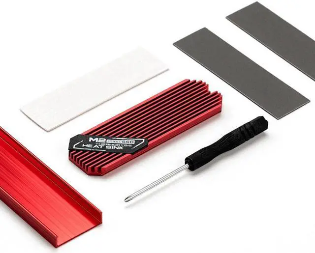 Alt view image 4 of 6 - Ultrathin M.2 SSD Heat Sink M2 2280 Solid State Hard Disk Aluminum Heatsink Cooler Cooling Thermal Pad Red