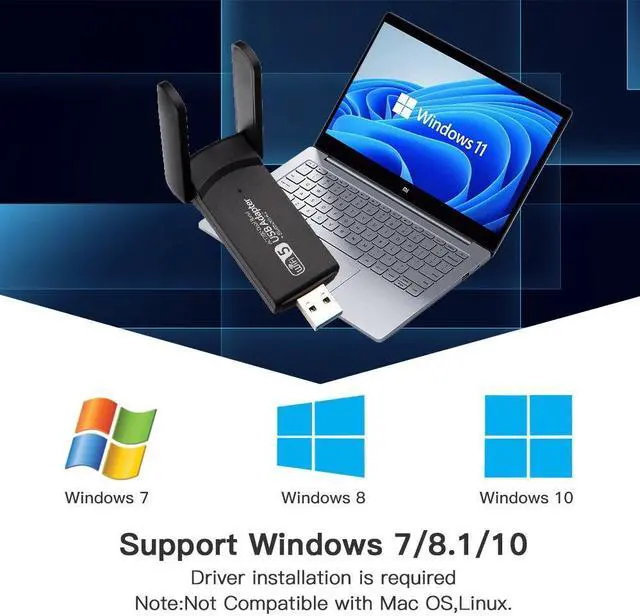 Alt view image 3 of 6 - 1300Mbps USB Wifi Adapter Bluetooth 4.2 Dual Band 5Ghz&2.4Ghz USB Dongle Network Card Antenna Wireless AC For Windows 7/8/10
