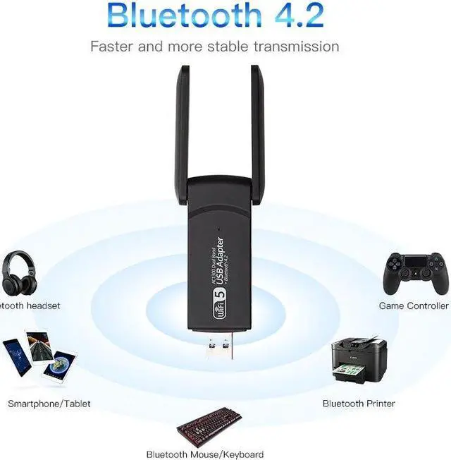 Alt view image 2 of 6 - 1300Mbps USB Wifi Adapter Bluetooth 4.2 Dual Band 5Ghz&2.4Ghz USB Dongle Network Card Antenna Wireless AC For Windows 7/8/10