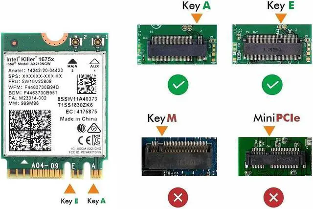 Alt view image 5 of 6 - 5374Mbps Wifi 6e AX210 Wifi Network Card Killer 1675X Bluetooth 5.2 Wireless Wlan Adapter AX210NGW M.2 Wi-fi 6 For Win 10(Antenna)