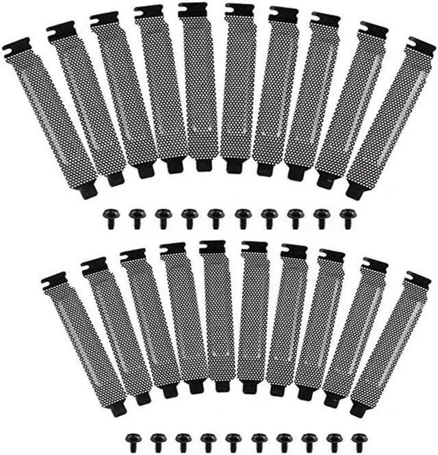 Alt view image 2 of 6 - 20 Pieces PCI Slot Cover Hard Steel Dust Filter Blanking Plate, Vented Slot Covers for Computer Cases with 20 Screws