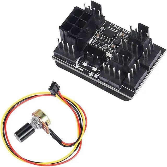 Alt view image 2 of 6 - 3 Pin 4 Pin Fan Adapter PWM PC Chassis Cooling Fan Hub Governor 8 Way Splitter 12V Speed Controller with 6Pin Power Port