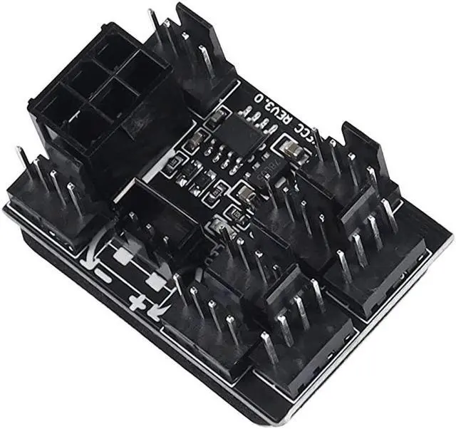 Alt view image 6 of 6 - 3 Pin 4 Pin Fan Adapter PWM PC Chassis Cooling Fan Hub Governor 8 Way Splitter 12V Speed Controller with 6Pin Power Port