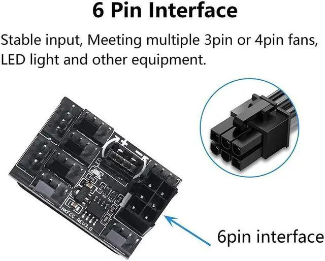 Alt view image 5 of 6 - 3 Pin 4 Pin Fan Adapter PWM PC Chassis Cooling Fan Hub Governor 8 Way Splitter 12V Speed Controller with 6Pin Power Port