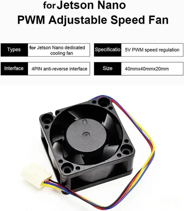 Alt view image 3 of 6 - 4cm Cooling Fan for Jetson-Nano 2GB/4GB (A02/B01/SUB) 5V 4PIN Anti Reverse Connection PWM Strong Speed Regulating Fan