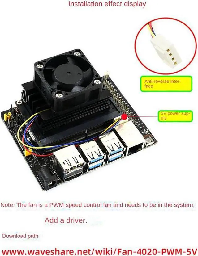 Alt view image 6 of 6 - 4cm Cooling Fan for Jetson-Nano 2GB/4GB (A02/B01/SUB) 5V 4PIN Anti Reverse Connection PWM Strong Speed Regulating Fan