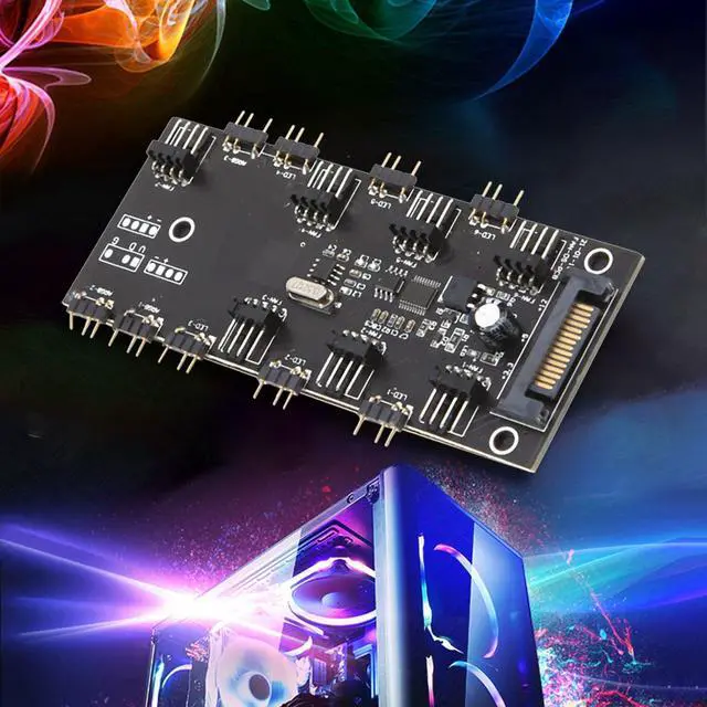 Alt view image 4 of 6 - ARGB 5V Lighting+Fan Hub PWM One-Piece Controller SATA Power Supply for 4Pin 3Pin Computer Case Fan,with Remote Control