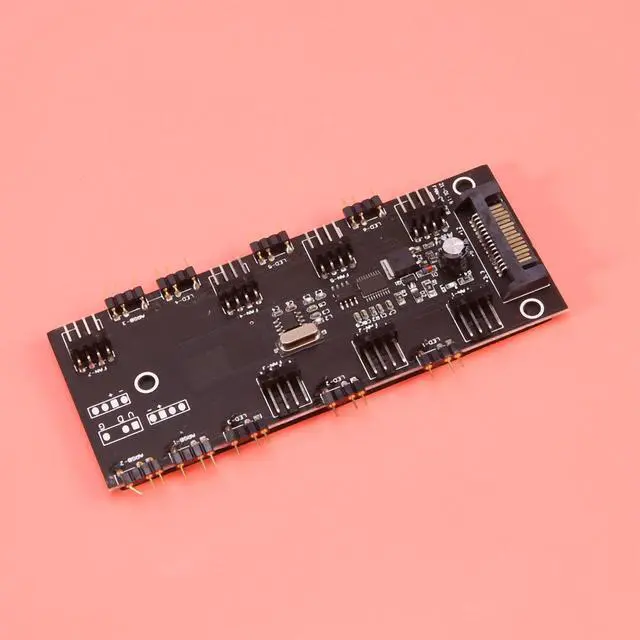 Alt view image 5 of 6 - ARGB 5V Lighting+Fan Hub PWM One-Piece Controller SATA Power Supply for 4Pin 3Pin Computer Case Fan,with Remote Control