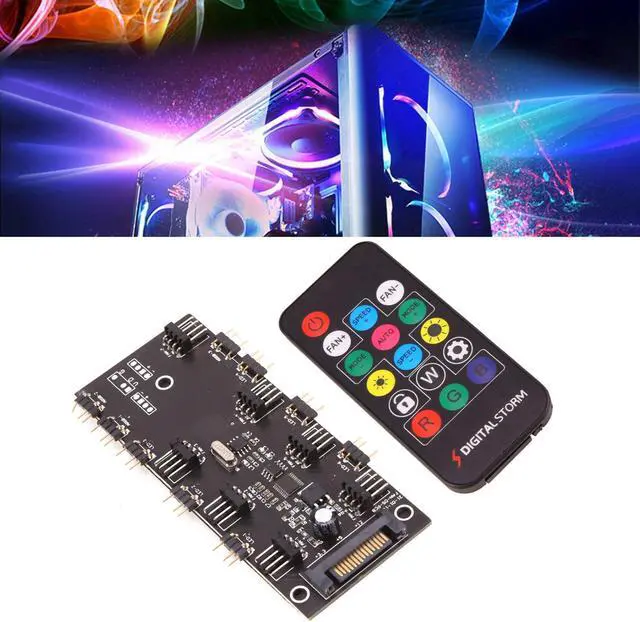 Alt view image 3 of 6 - ARGB 5V Lighting+Fan Hub PWM One-Piece Controller SATA Power Supply for 4Pin 3Pin Computer Case Fan,with Remote Control