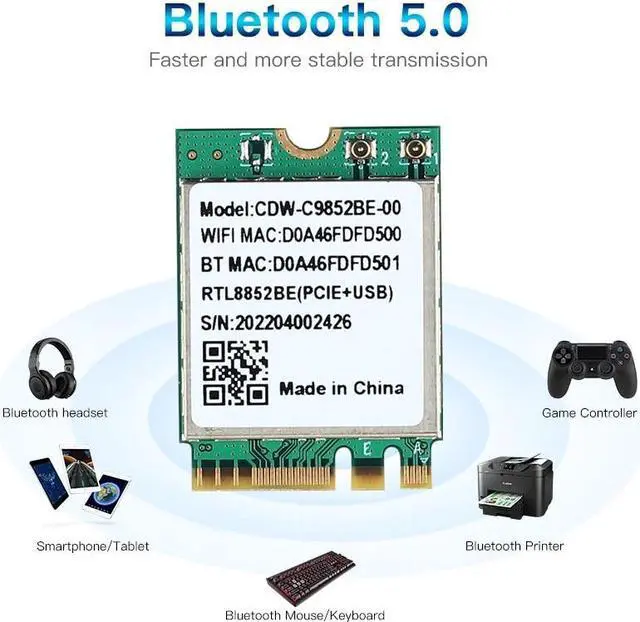 Alt view image 4 of 6 - Wifi 6 Realtek RTL8852BE Network Card 1800Mbps BT 5.0 Dual Band Wireless Wi-Fi Adapter 802.11ac/ax 2.4G/5Ghz MU-MIMO For Win 10