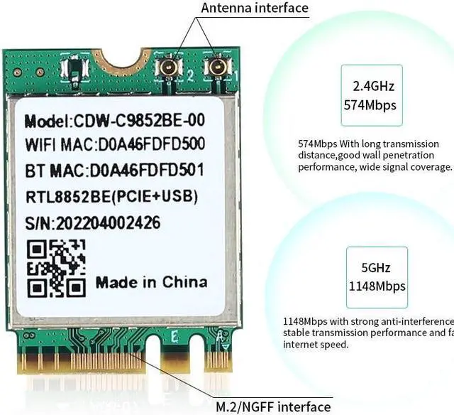 Alt view image 5 of 6 - Wifi 6 Realtek RTL8852BE Network Card 1800Mbps BT 5.0 Dual Band Wireless Wi-Fi Adapter 802.11ac/ax 2.4G/5Ghz MU-MIMO For Win 10