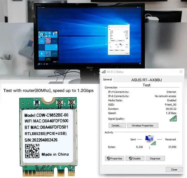 Alt view image 6 of 6 - Wifi 6 Realtek RTL8852BE Network Card 1800Mbps BT 5.0 Dual Band Wireless Wi-Fi Adapter 802.11ac/ax 2.4G/5Ghz MU-MIMO For Win 10