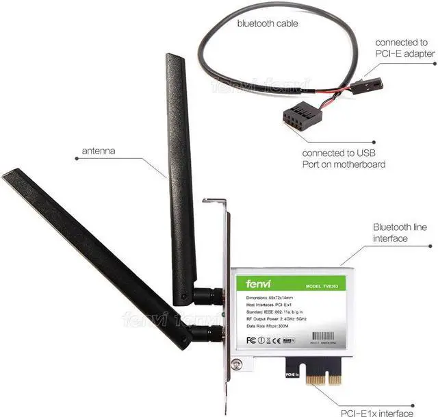 Alt view image 3 of 3 - Dual band 600Mbps PCI Express WiFi Adapter BT 4.0 Desktop Network Card Wireless Adapter With 2x Antennas for PC