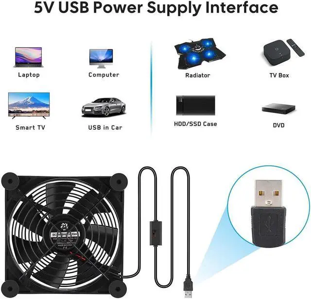 Alt view image 5 of 6 - Router Fan DIY PC Cooler TV Box Cooling Silent Quiet DC 5V USB Power 80mm Fan with Screws Protective Net,80X80X25MM