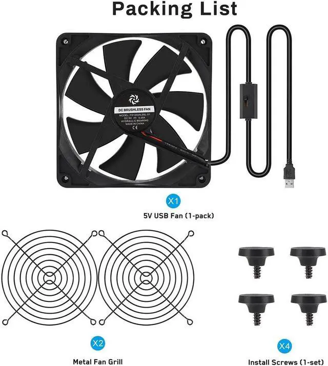 Alt view image 2 of 6 - Router Fan DIY PC Cooler TV Box Cooling Silent Quiet DC 5V USB Power 80mm Fan with Screws Protective Net,80X80X25MM