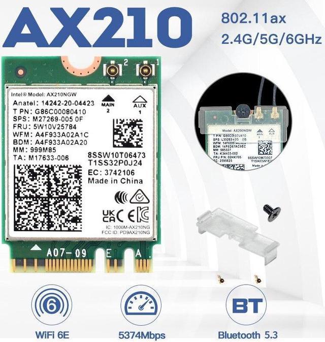 Wifi 6E Intel AX210 AX210NGW Bluetooth 5.3 5374Mbps Wireless Wi-Fi 6 Card  AX200 AC9260 8265 8260 7265 7260 3168 3165 M.2 Adapter