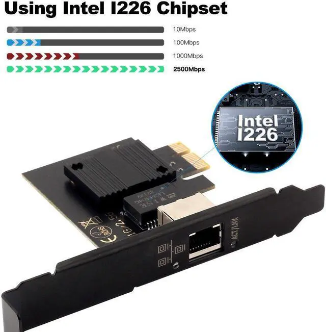 Alt view image 2 of 5 - 2.5G PCI-E To RJ45 Network Card I-ntel I226 Gigabit Ethernet PCI Express Adapter 100/1000M/2500M RJ45 LAN PCIe Adapter For PC