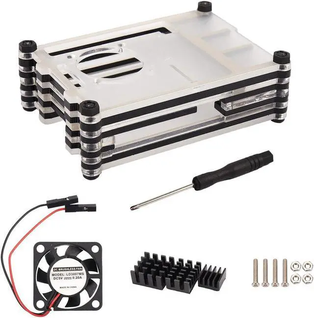 Alt view image 2 of 6 - Acrylic Transparent / Clear & Black Case Cover for Raspberry-Pi 4 Model B, with Cooling Fan for Raspberry-Pi 4B