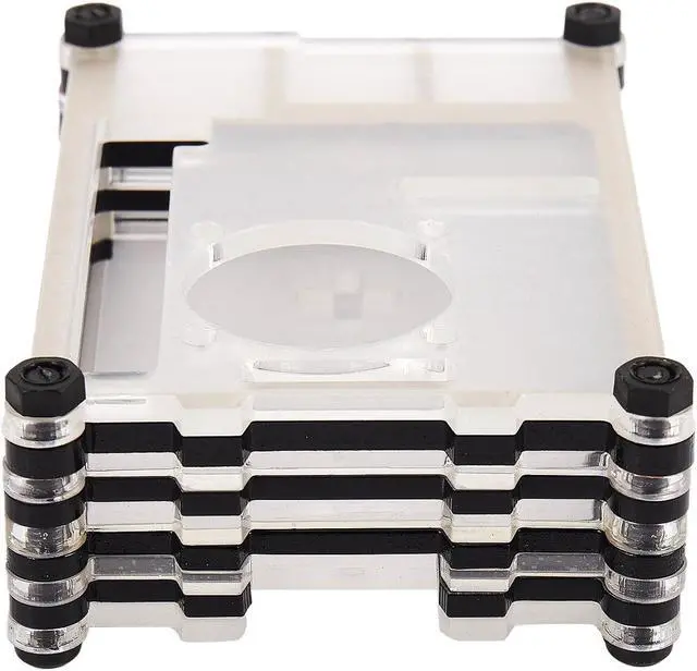 Alt view image 3 of 6 - Acrylic Transparent / Clear & Black Case Cover for Raspberry-Pi 4 Model B, with Cooling Fan for Raspberry-Pi 4B