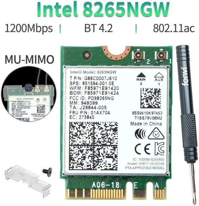 Main image of 2400Mbps Dual Band Wifi 6 M.2 Wireless Wifi Card For I-ntel AX200 8265 AX200NGW Adapter Bluetooth 5.1 802.11ax 2.4G/5Ghz MU-MIMO(8265ngw and gifts)