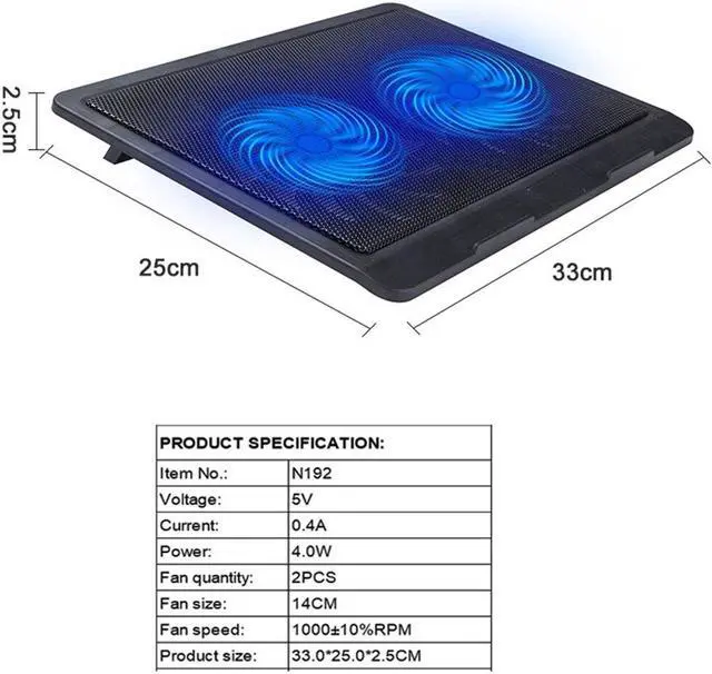 Alt view image 6 of 6 - Cooling Base Laptop Cooling Pad Gaming Laptop Stand Cooler Two Fans USB Notebook Stand for Laptop