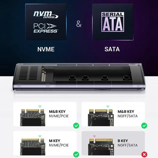 Alt view image 2 of 6 - M2 SSD Enclosure Dual Protocol M.2 NVMe SSD Case 10Gbps USB 3.1 Type C Adapter M Key Storage Box for 2230/2242/2260/2280 M.2 SSD(NVME With AC)