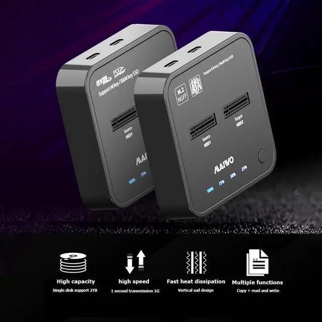Alt view image 6 of 6 - USB 3.1 Type C Hard Drive Docking Offline Clone M.2 SSD Station SATA NVME Dual Bay External Dock(EU NGFF)
