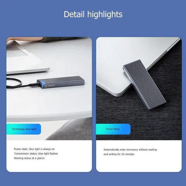 Alt view image 3 of 6 - USB 3.2 Type-C Mobile SSD External Case 20Gbps High Speed M.2 NVMe M Key B+M Key Solid State Drive Enclosure