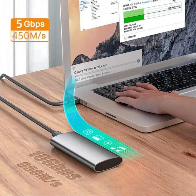 Alt view image 3 of 6 - M.2 Hard Drive Case SSD Enclosure NVMe/NGFF Mobile Harddisk Enclosure Type-C 3.1 M/B/(B+M) Key for 2230/2242/2260/2280 SSD(NVME 10Gbps)