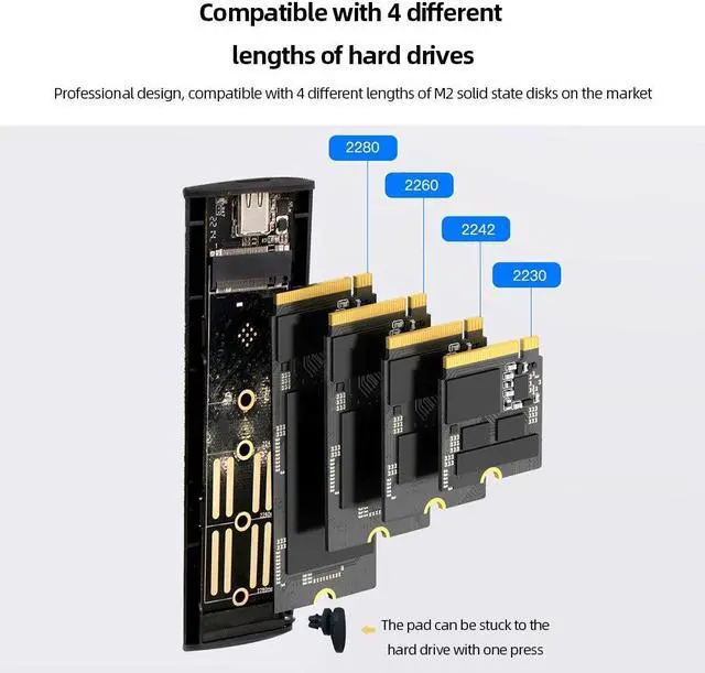 Alt view image 5 of 6 - M.2 Hard Drive Case SSD Enclosure NVMe/NGFF Mobile Harddisk Enclosure Type-C 3.1 M/B/(B+M) Key for 2230/2242/2260/2280 SSD(NVME 10Gbps)