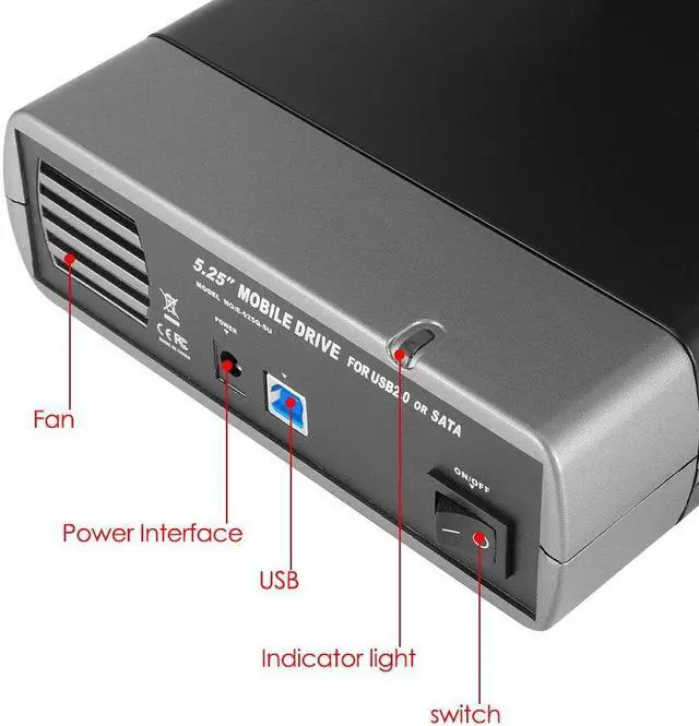 Alt view image 4 of 6 - 5.25inch External Hard Drive Case USB3.0/2.0 To SATA SSD HDD Hard Disk Box Support DVD 16 Speed 480Mbps Recording Hard Disk Case(USB 2.0 US Plug)