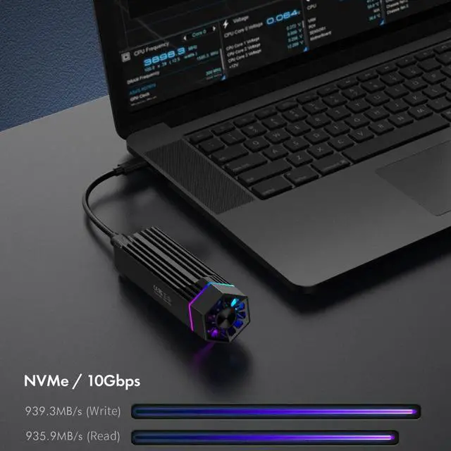 Alt view image 3 of 6 - RGB External Adapter M.2 NVME PCI-E To USB3.1 Gen2 Type-C JMS583 10Gbps SSD Case Box Aluminum Alloy High Speed for M Key/B M Key