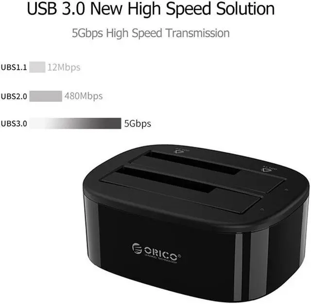 Alt view image 2 of 6 - 6228US3USB 3.0 to SATA Dual Bay External Hard Drive Docking Station for 2.5 3.5 inch HDD SSD Duplicator Cloner Function(EU Plug)