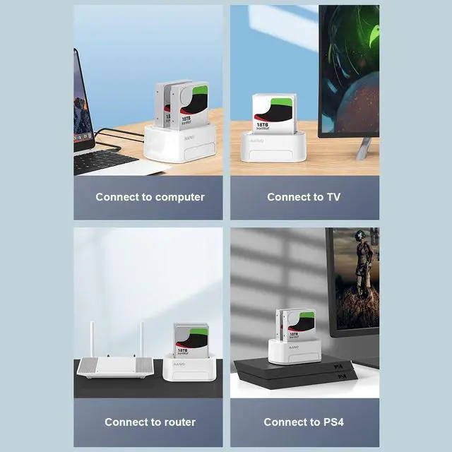 Alt view image 4 of 6 - Dual Bay HDD Docking Station USB 3.0 High Speed HDD Clone Docking Station for 2.5/3.5 Inch SSD HDD Enclosure