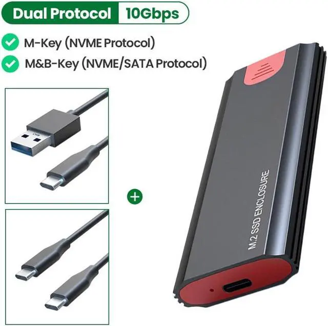 Alt view image 3 of 6 - Dual Protocol M2 Ssd Case M.2 To USB Type C Nvme Enclosure Mobile Hard Disk Box Accessories For Nvme Pcie Ngff Sata M/b Key SSd(Black C-C OTG)
