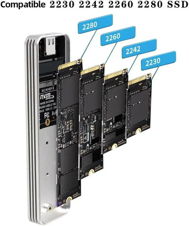 Alt view image 3 of 6 - M.2 NVMe Solid State Drive External Enclosure 10Gbps External Hard Disk USB 3.2 Gen2 HDD Storage Box for SSD 2230/2242/2260/2280