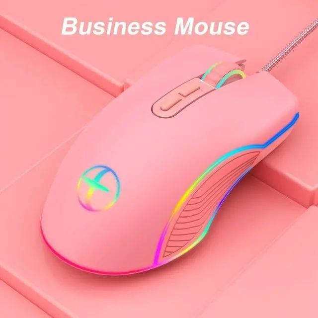 Alt view image 2 of 6 - 3200 DPI USB C Gaming Mouse Computer Wried Optical Mice for PC Gamer RGB 4 Backlight Breathing LED, Pink Type-C Model
