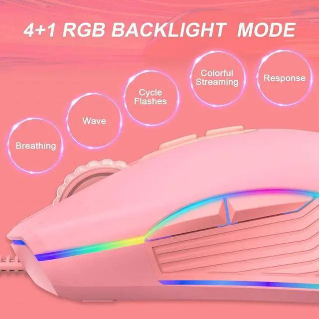 Alt view image 3 of 6 - 3200 DPI USB C Gaming Mouse Computer Wried Optical Mice for PC Gamer RGB 4 Backlight Breathing LED, Pink Type-C Model