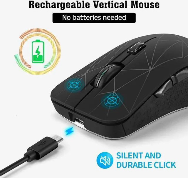 Alt view image 6 of 6 - Bluetooth Wireless Mouse 1600 DPI Dual Mode 2 in 1 Cordless Bluetooth 5.0 + 2.4Ghz Mouse Rechargeable Gaming Mouse