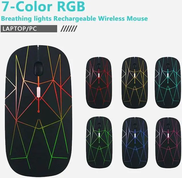 Alt view image 6 of 6 - 2.4G Wireless Mouse LED Rechargeable Slim Silent Mouse with USB and Type C 2 in 1 Receiver for Computers Laptops Black