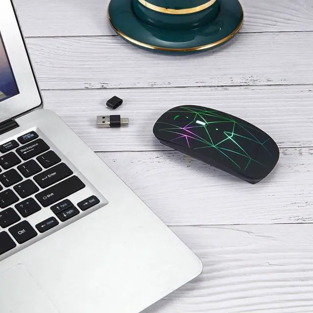 Alt view image 3 of 6 - 2.4G Wireless Mouse LED Rechargeable Slim Silent Mouse with USB and Type C 2 in 1 Receiver for Computers Laptops Black