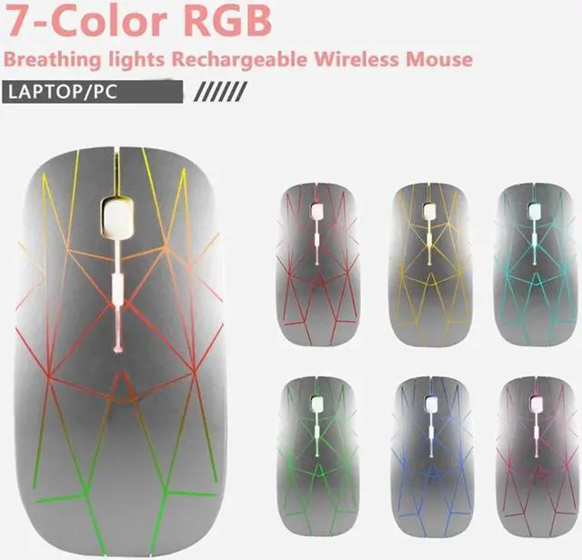 Alt view image 2 of 6 - 2.4G Wireless Mouse LED Rechargeable Slim Silent Mouse with USB and Type C 2 in 1 Receiver for Computers Laptops Silver