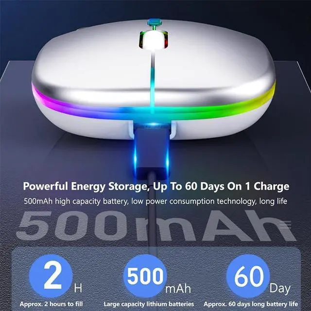 Alt view image 2 of 6 - Rechargeable Bluetooth Wireless Mouse with 2.4GHz USB RGB 1600DPI Mouse for Computer Laptop Tablet PC Macbook Gaming Mouse Gamer(Dual Mode Wireless)