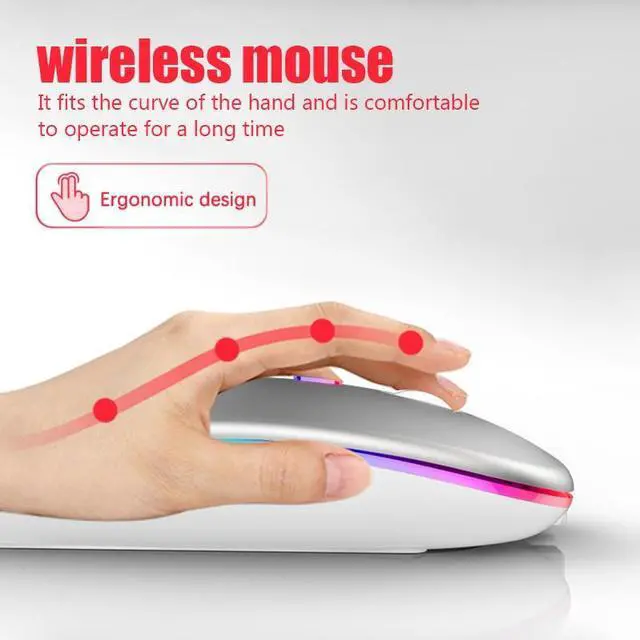 Alt view image 3 of 6 - Rechargeable Bluetooth Wireless Mouse with 2.4GHz USB RGB 1600DPI Mouse for Computer Laptop Tablet PC Macbook Gaming Mouse Gamer(Dual Mode Wireless)