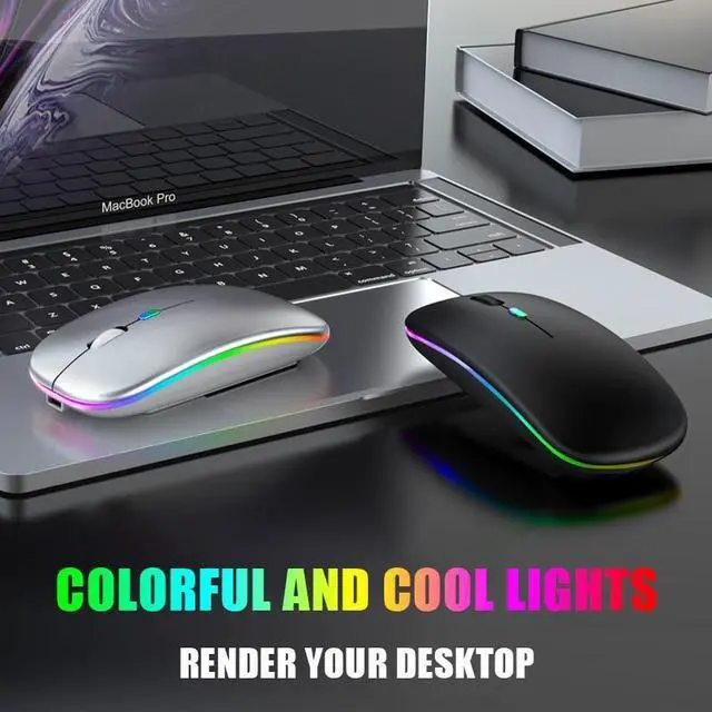 Alt view image 2 of 6 - Bluetoooth 5.0 Wireless Mouse With USB Rechargeable RGB Light For Laptop Computer PC Macbook Gaming Mouse 2.4GHz 1600DPI(Gray)