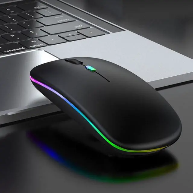 Alt view image 4 of 6 - Bluetoooth 5.0 Wireless Mouse With USB Rechargeable RGB Light For Laptop Computer PC Macbook Gaming Mouse 2.4GHz 1600DPI(Gray)