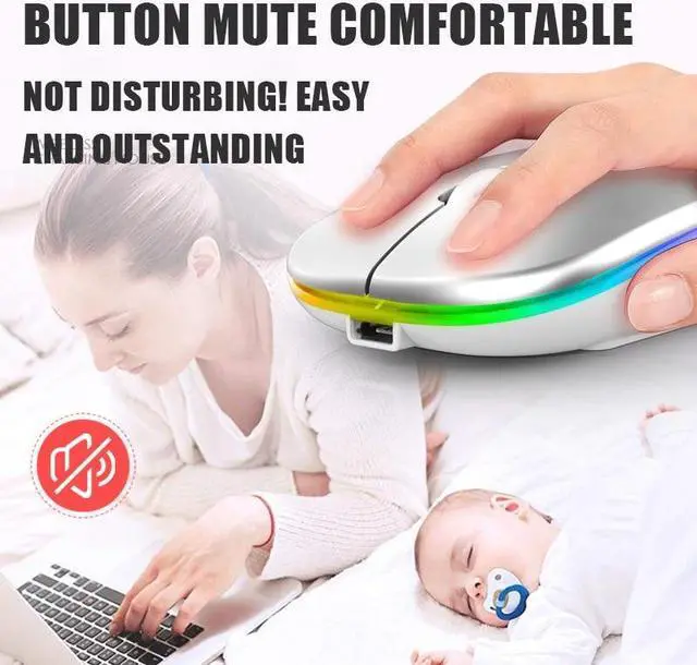 Alt view image 3 of 6 - Bluetoooth 5.0 Wireless Mouse With USB Rechargeable RGB Light For Laptop Computer PC Macbook Gaming Mouse 2.4GHz 1600DPI(Gray)